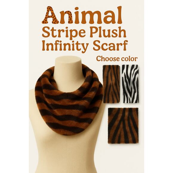 Animal Stripes Plush Infinity Scarf*New in package* you pick color - Picture 1 of 1